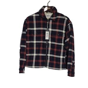 Alpine Design Shirt Jacket Womens S Navy/Red Plaid Sherpa Lined Full Zip NEW